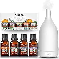 Cliganic Organic Essential Oils Set (Top 5-15ML) + White Ceramic Diffuser