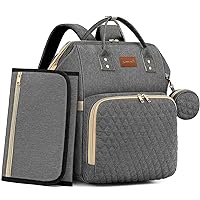 Diaper Bag Backpack with Changing Pad, Pacifier Case, Baby Bag for Boy Girl Toddler - Large, Stylish, Waterproof Travel Diaper Bag for Mom - Baby Shower Registry - Grey