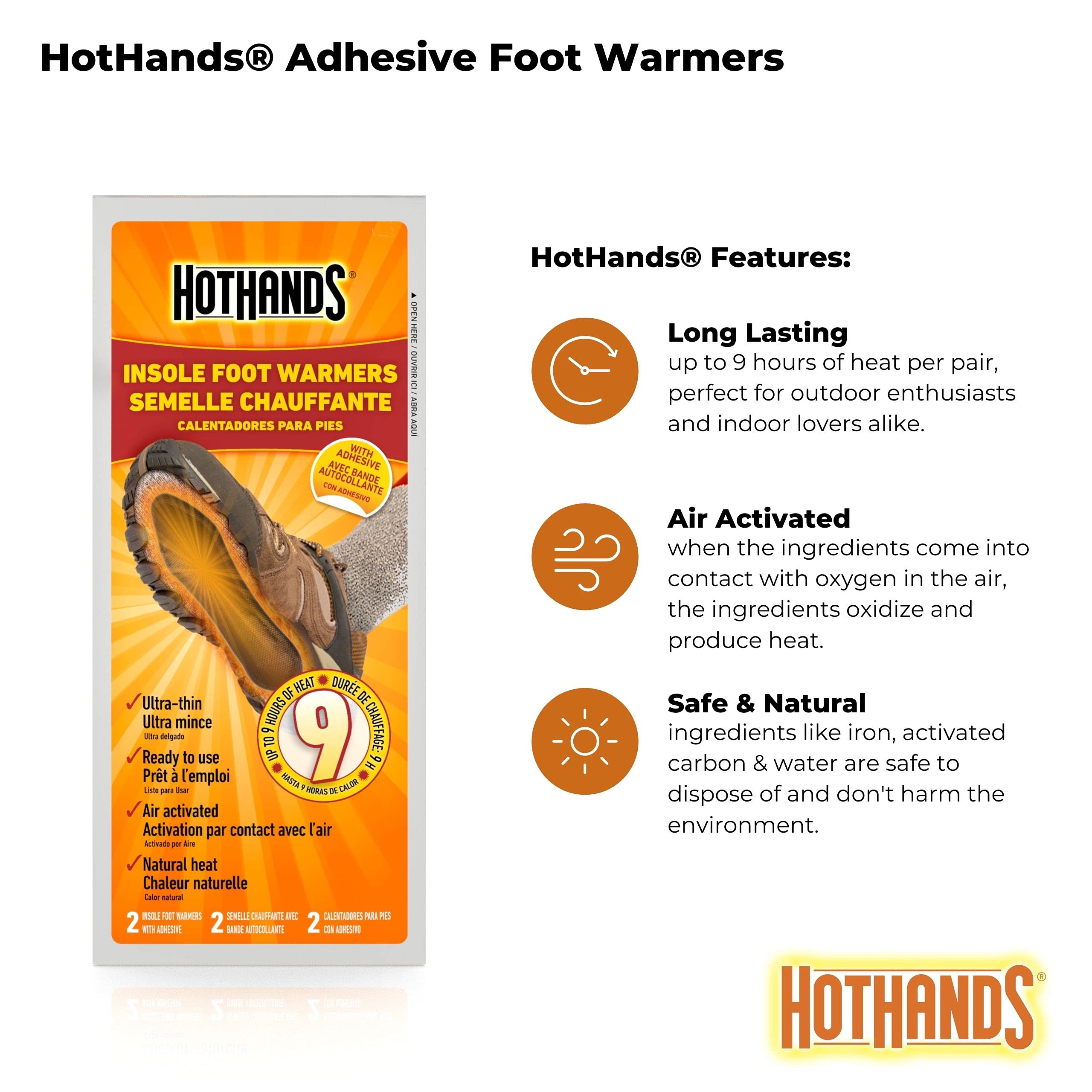 HotHands Insole Foot Warmers - Long Lasting Safe Natural Odorless Air Activated Warmers - Up to 9 Hours of Heat - 16 Pair , Black