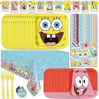 Unique Spongebob Birthday Decorations | Spongebob Party Decorations | Spongebob Party Supplies | Serves 16 Guests | With Banner, Spongebob Tablecloth, Dinner & Cake Plates, Napkins, Forks, Button