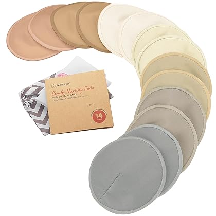 Organic Nursing Pads - 14 Washable Viscose Derived from Bamboo Breastfeeding Pads, Wash Bag, Reusable Breast Pads for Breastfeeding, Nipple Pads for Breastfeeding Essentials(Earth, L 4.8