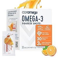 Omega 3 Fish Oil Supplement, 650mg of Omega-3s with 3X Better Absorption Than Softgels, Orange Flavor, 30 Single Serve Squeeze Packets