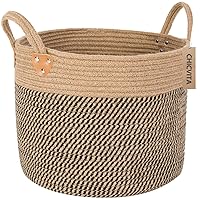CHICVITA Jute Woven Wicker Floor Storage Basket With Handles, Boho Decorative Basket For Blanket, Toy, Shoe, Firewood, Farmhouse Plant Basket for Living Room, 14