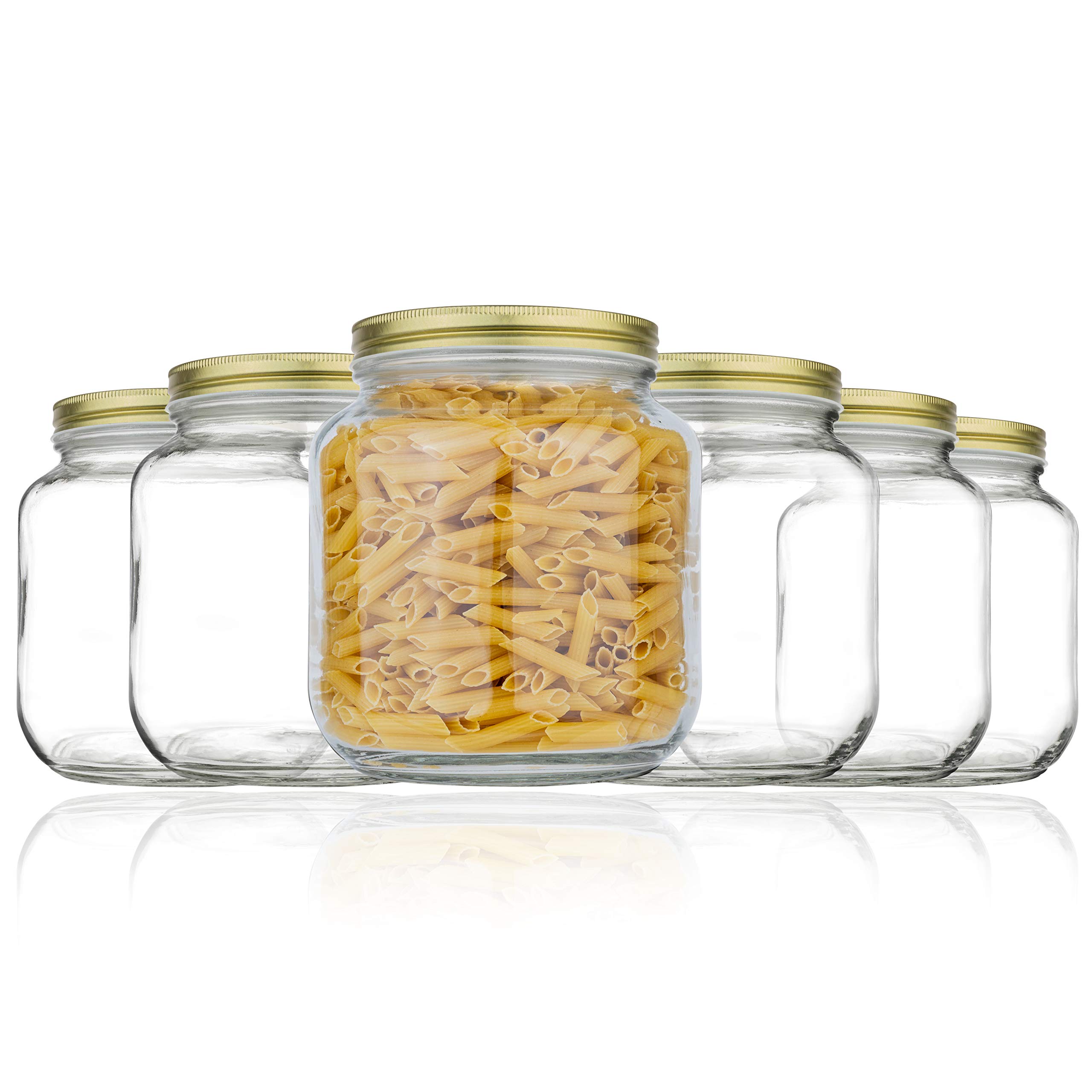 6 Pack of Glass Mason Jar Half Gallon Wide Mouth with Airtight Metal Lid - Safe for Fermenting Kombucha Kefir, Herb Drying & Extraction Curing Pick...