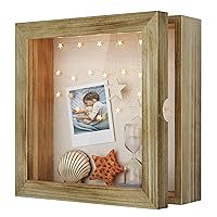 Love-KANKEI Shadow Box Frame 8x8, Wood Shadow Box Display Case with Glass Window, Memory Box for Memorabilia Awards Medals Photos Carbonized Black