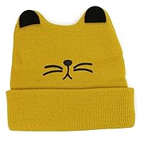 Trendy Apparel Shop Infant Size Cat Ear and Whiskers Embroidered Soft Knitted Cotton Beanie Hat