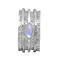 Spinner Ring with Rainbow Moonstone 925 Sterling Silver Fidget Band Meditation Ring for Men Women Anxiety Stress Relieving Worry Ring