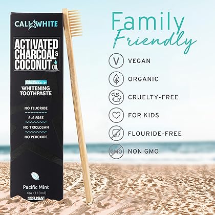 Cali White Natural Whitening Toothpaste, Activated Charcoal Toothpaste, Vegan and Organic Toothpaste, Fluoride/Sulfate/Peroxide Free, SLS Free, Pacific Mint 4 oz, 1 Pack
