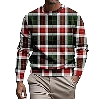 Crewneck Sweatshirts for Men 2023 Fall Fashion Long Sleeve Casual Pullover Shirt with Graphic Plaid Print Tops