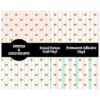 Pink Gold Heart Pattern Vinyl Permanent Vinyl Valentines Day Adhesive Vinyl Bundle 12x12 Sheets Works w All Craft Cutters (1, Mix & Match)