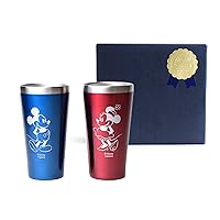 Maebata Disney Pair Metal Thermo Tumbler, Mickey & Friends, Mickey & Minnie, Gift Wrapped (Navy Wrapping Paper) 51379