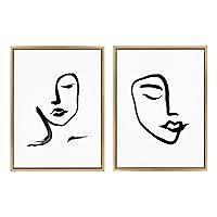Sylvie Woman Face Art and Face Line Print Framed Canvas Wall Art by Viola Kreczmer, 2 Piece 18x24 Gold, Bold Abstract Art for Wall