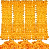 9.35 ft Marigold Garland for Decoration, 3.9 Inch Artificial Marigold Flowers, Faux Silk Marigold Flower Heads Bulk for Diwali, Indian Festival, Day of The Dead Decor (Orange,8 Pcs)