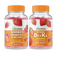 Lifeable Probiotic 10 Billion + Vitamin D3 + Vitamin K2, Gummies Bundle - Great Tasting, Vitamin Supplement, Gluten Free, GMO Free, Chewable Gummy