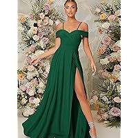 Dresses for Women Cold Shoulder Split Thigh Dress (Color : Green, Size : Medium)