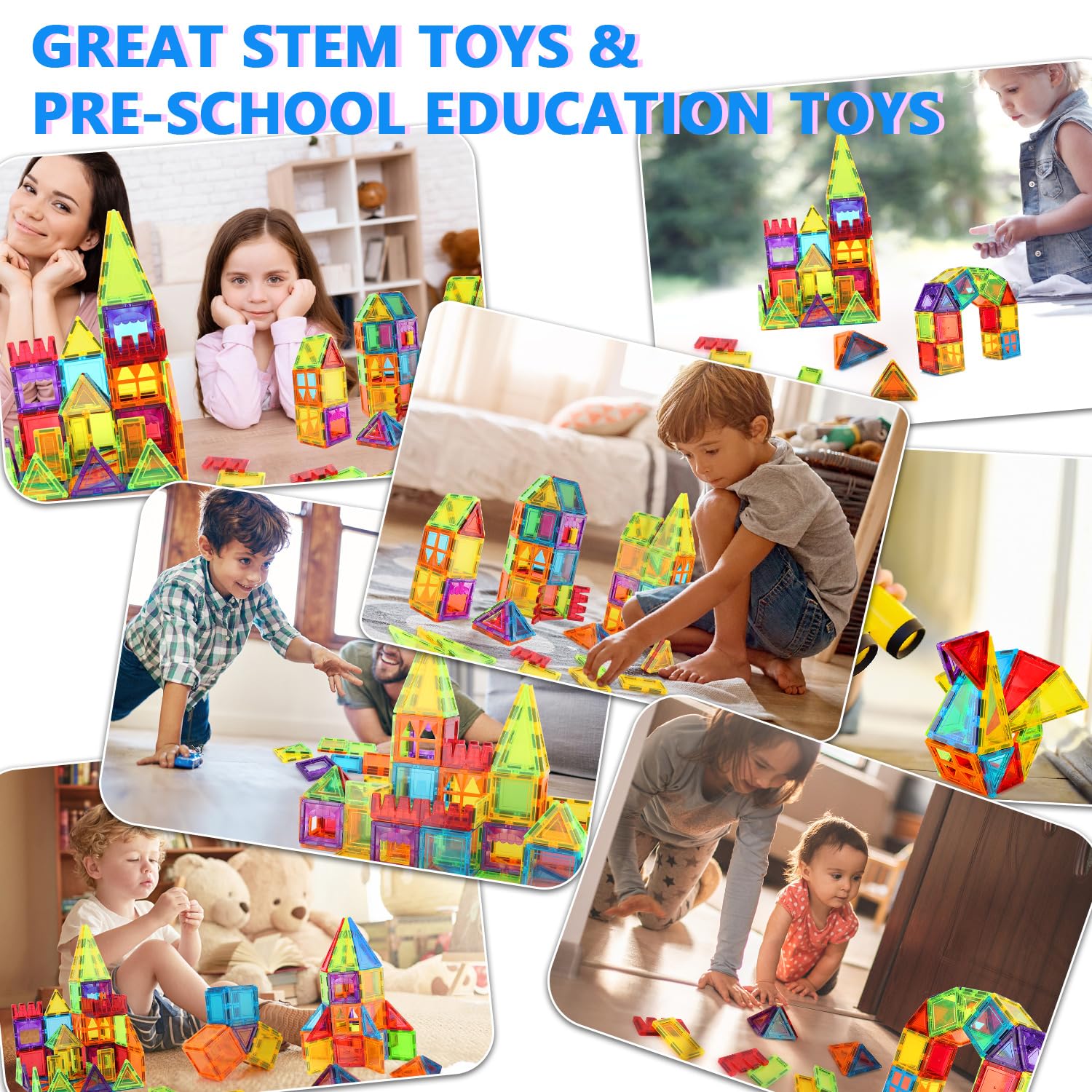 MAGDIY Magnetic Tiles Toys Games for Kids, STEM Magnetic Blocks Sensory Toys for Toddler, Magnet Building Toys for Kids Ages 3-5 4-8, Learning Educational Autism Toys for 3+ Year Old Boys and Girls