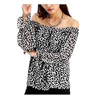 I-N-C Womens Print Off The Shoulder Blouse