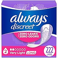 Always Discreet Incontinence Panty Liners for Bladder Leaks, 2 Size, Very Light Absorbency, Long Length, 222 CT