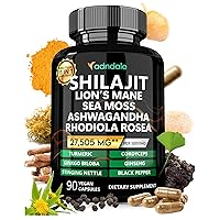 Pure Himalayan Shilajit for Men & Women. Sea Moss Shilajit Ashwagandha Rhodiola Rosea Panax Ginseng Turmeric Lion’s Mane Ginkgo Biloba Cordyceps. 11-in-1 27’505 mg/Serv. Capsules