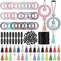 30 Sets Silicone Beadable Rings Making Kits 65mm Round Silicone Bead Loop and Keychain Tassels Bulk Leather Key Chain Charms Black Clasp for DIY Keychain Bracelet Jewelry Necklace (Vintage)