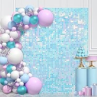 Rainbow Shimmer Wall Backdrop 24PCS Round Sequin Backdrop Glitter Party Backdrop for Wedding Bridal Shower Birthday Decorations