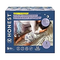 The Honest Company Clean Conscious Overnight Diapers | Plant-Based, Sustainable | Cozy Cloud + Star Signs | Club Box, Size 3 (16-28 lbs), 52 Count