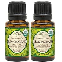US Organic 100% Pure Lemongrass Essential Oil, USDA Certified Organic, Extracted by Steam Distillation Method, for Hair, Nail Polish Remover, Bees Attraction, and More. 15 ml, Value 2 Pack