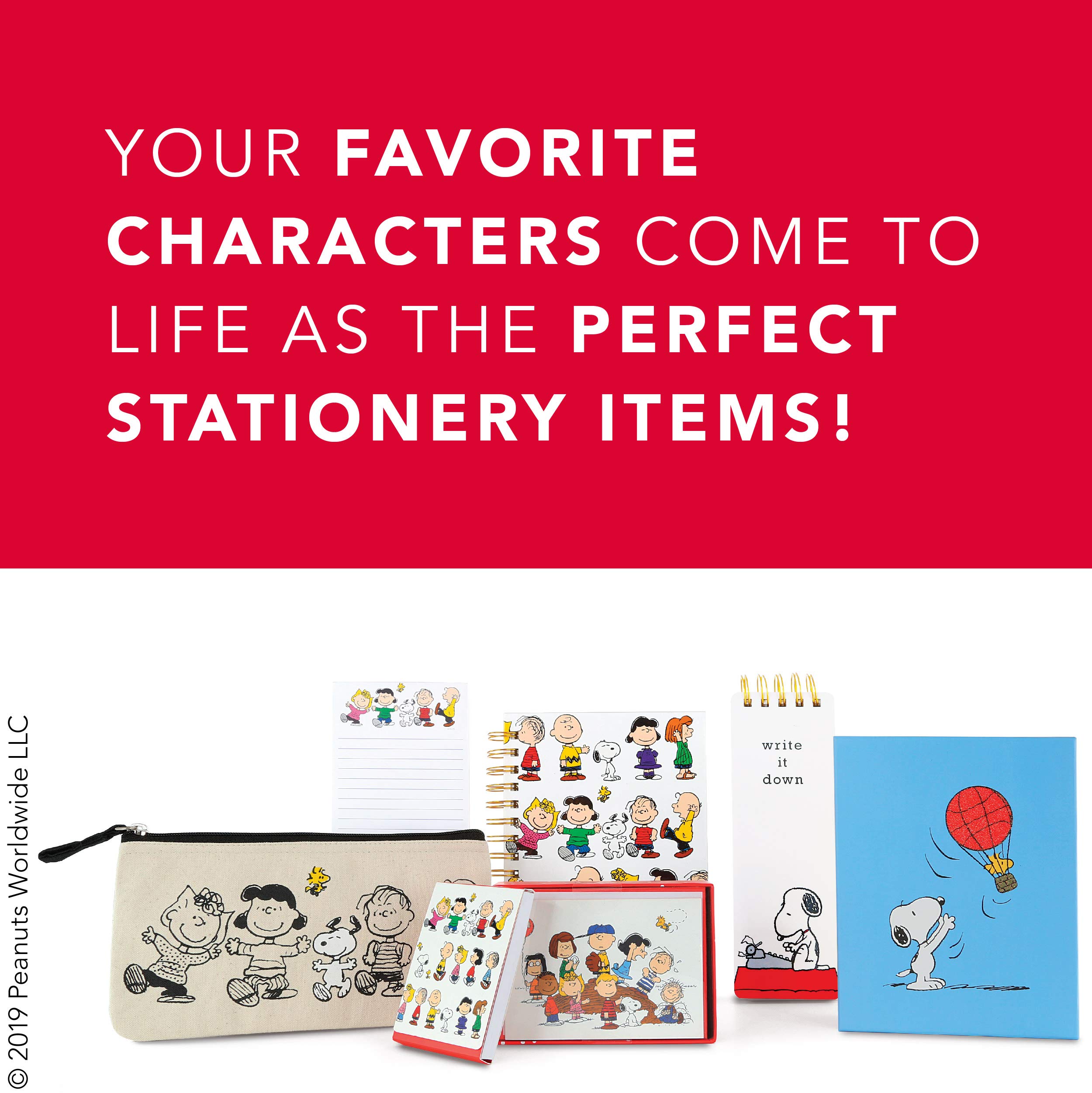 Graphique Peanuts Typewriter Boxed Notecards, 16 Snoopy at Typewriter Cards Embellished with Glitter, with Matching Envelopes and Storage Box, 3.25