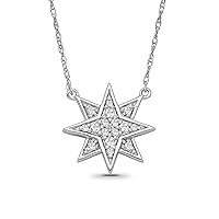 925 Sterling Silver 1/6 CTW Diamond Star Pendant Necklace jewelry gift for women