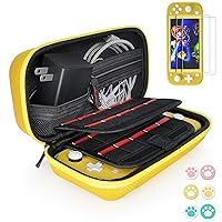 daydayup Switch Case Compatible with Nintendo Switch Lite with 2 Pack Screen Protector & 6 Pcs Thumb Grip, 20 Game Cartridges Hard Shell Travel Carrying Switch Lite Console & Accessories, Yellow