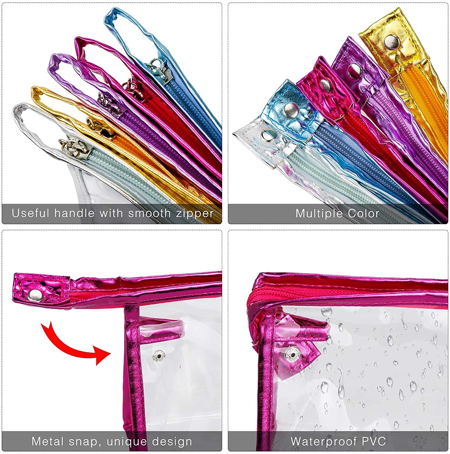 Meetory 5 Pcs Clear Waterproof Cosmetic Bag with Zipper, PVC Transparent Plastic Makeup Organizing Bags Travel Toiletry Pouch for Bathroom, Vacation and Organizing