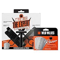 Expert Beard Grooming Kit by Wild Willies, 5-Piece Gift Set - Includes Comb, Boar Bristle Brush, Safety Razor, 5 Refillable Razor Blades & Grooming Shears - Mens Beard Kit for Daily Use