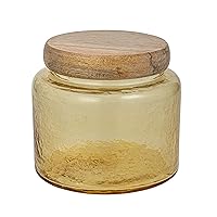 Bloomingville, Yellow Hammered Glass Jar with Mango Wood Lid, Whitewashed, Medium