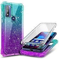 NZND Designed for Motorola Moto G Pure Case, Moto G Play 2023 /Power 2022 with [Built-in Screen Protector], Full-Body Protective Shockproof Bumper Glossy Stylish Case (Glitter Aqua/Purple)