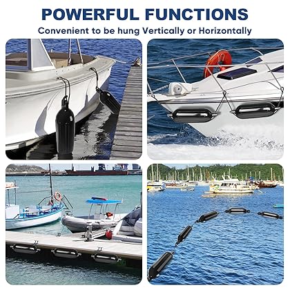 Dreizack Boat Fenders 4 Pack, Boat Bumpers for Docking with 4 Ropes, Inflatable Ribbed Marine Pontoon Boat Fender Bumper for Docks with 1 Storage Bag, 1 Air Pump and 4 Needles