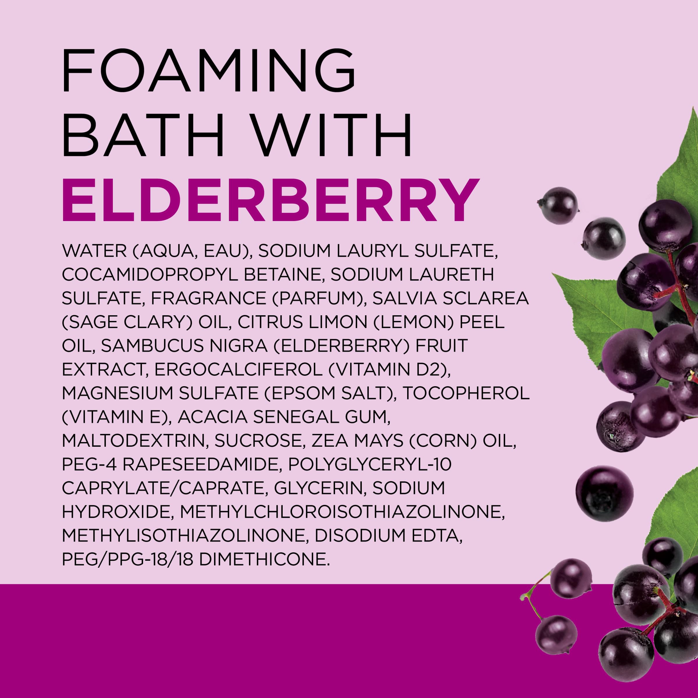 Dr Teal's Foaming Bath with Pure Epsom Salt, Black Elderberry with Vitamin D, 34 fl oz (Pack of 2)
