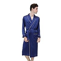 100% Cocoon Silk Men's Luxury Robe,Pure Silk Long Robe Bathrobe