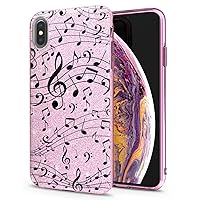Glitter Case Compatible with iPhone Case 11 Pro Xs Max X 8 Plus Xr 7 6 Gold Bling Red Silver Bright Fun Clef Music Treble Print Singer Contour Cute Pink Black Silicone Shiny Sparkling Melody