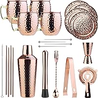 Moscow Mule Barware Set - 23pc - Copper Plated Stainless Steel - Professional Bar Tools for Drink Mixing, Home, Bar, Party