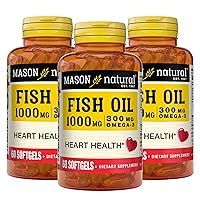 MASON NATURAL Fish Oil 1,000 mg with 300 mg Omega-3, Healthy Heart, Supports Circulatory Function, Improved Cardiovascular Health, 60 Softgels (Pack of 3)