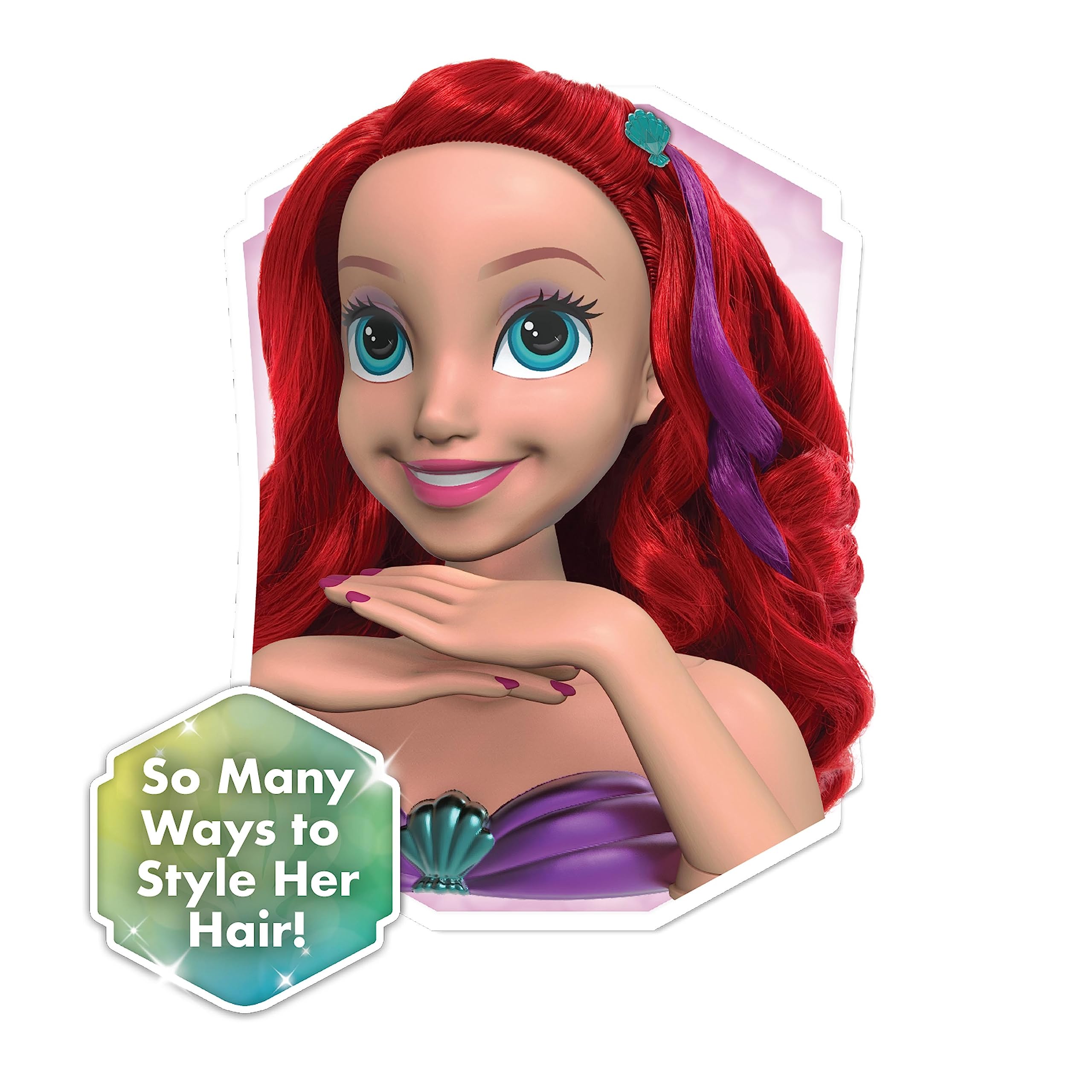 Disney Princess Shimmer Spa Ariel 8-inch Styling Head, 20-Pieces, Red Hair, Pretend Play, Officially Licensed Kids Toys for Ages 3 Up by Just Play