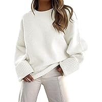 ANRABESS Women's Oversized Sweaters Crewneck Long Sleeve Fuzzy Knit Chunky Warm 2024 Pullover Tops