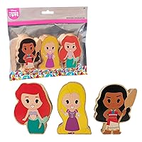Just Play Disney Wooden Toys 3-Piece Figure Set with Rapunzel, Ariel, and Moana, Officially Licensed Kids Toys for Ages 2 Up