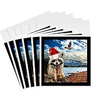 Christmas Raccoon in a Santa Hat Mountain Wildlife - Greeting Cards, 6 x 6 inches, set of 6 (gc_203024_1)