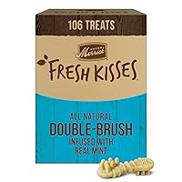 Merrick Fresh Kisses Natural Dental Chews Toothbrush Treat Shape Infused with Real Mint for Tiny Dogs 5-15 Lbs - 106 ct. Box