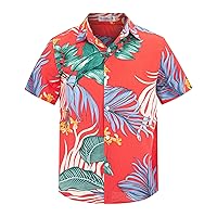 Boy's Button Down Hawaiian Shirt Short Sleeve, Kids Summer Beach Hawaiian Shirts for Boysfor 7-14 Years