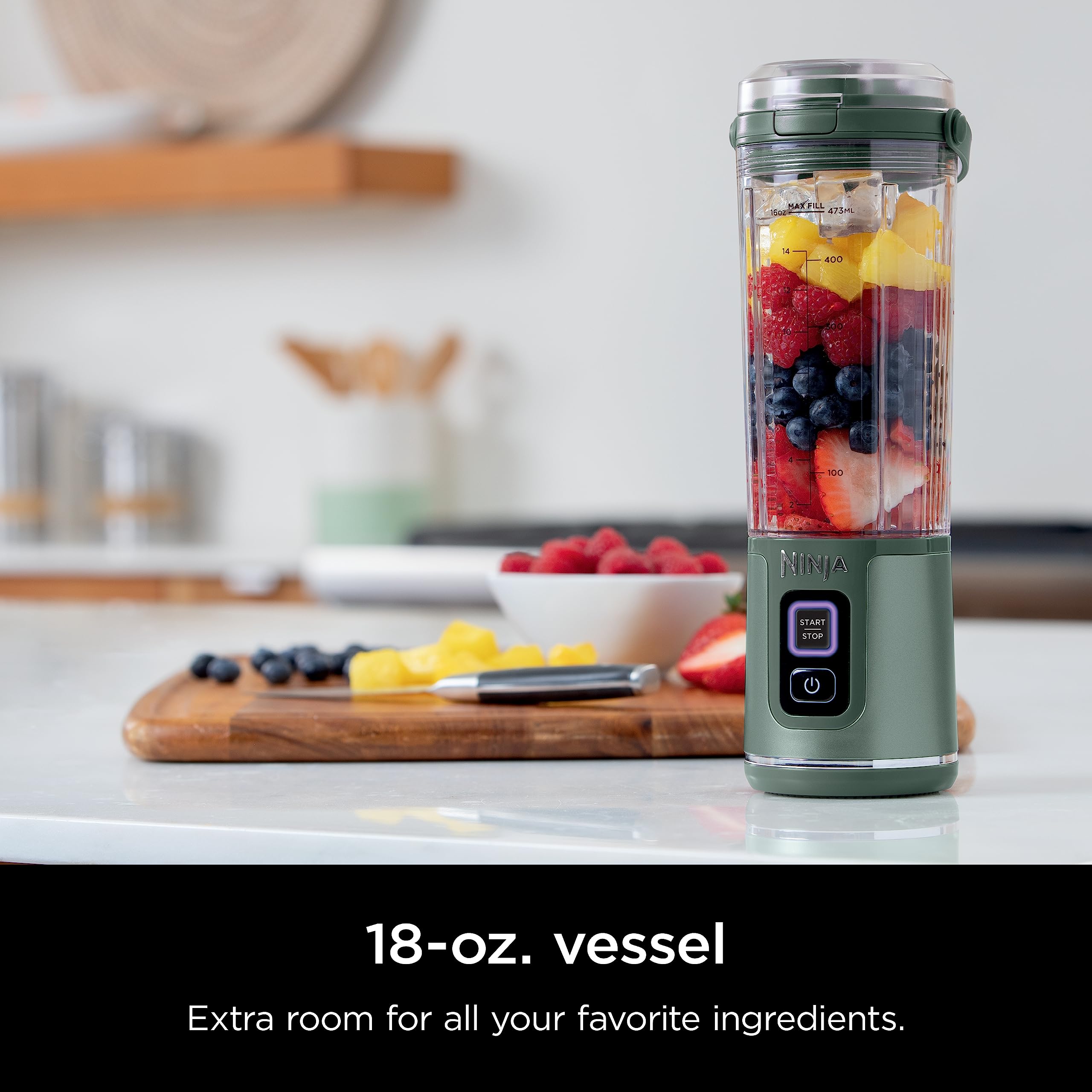 Ninja BC151EM Blast Portable Blender, Cordless, 18oz. Vessel, Personal Blender-for Shakes & Smoothies, BPA Free, Leakproof Lid & Sip Spout, USB-C Rechargeable, Dishwasher Safe Parts, Forest Green