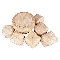 Traditional Handmade Bamboo Sticky Rice Basket - Serving Basket for Rice (Set Steamer-6 Square)