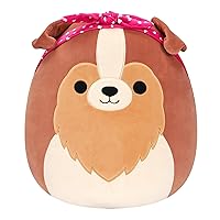 Squishmallows Original 16-Inch Andres Brown Sheltie with Hearts Headband - Official Jazwares Large Plush