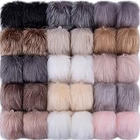 SIQUK 30 Pieces Faux Fur Pom Pom Balls Fluffy Pom Pom with Elastic Loop Pom Pom for Hats Beanie Shoes Scarves Gloves Bags Accessories(15 Colors, 2 Pcs for Each Color)